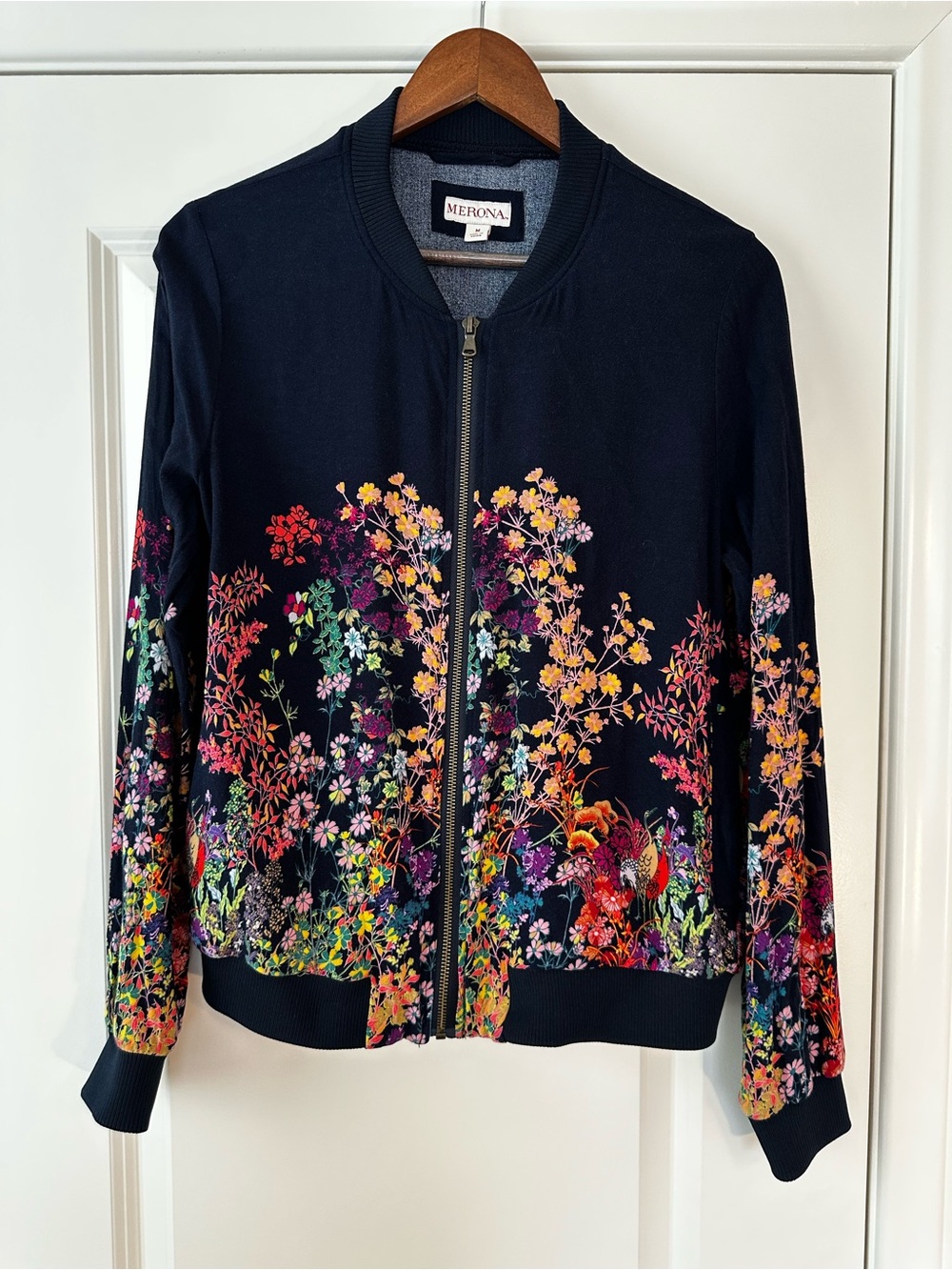 Merona Black Floral Bomber Jacket Multicolor Botanical Fall Medium
